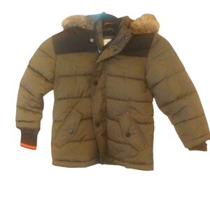 MM Kids Olive Brown Puffer Jacket W Faux Fur SZ 3T